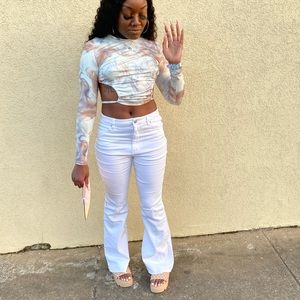 White flare out pants